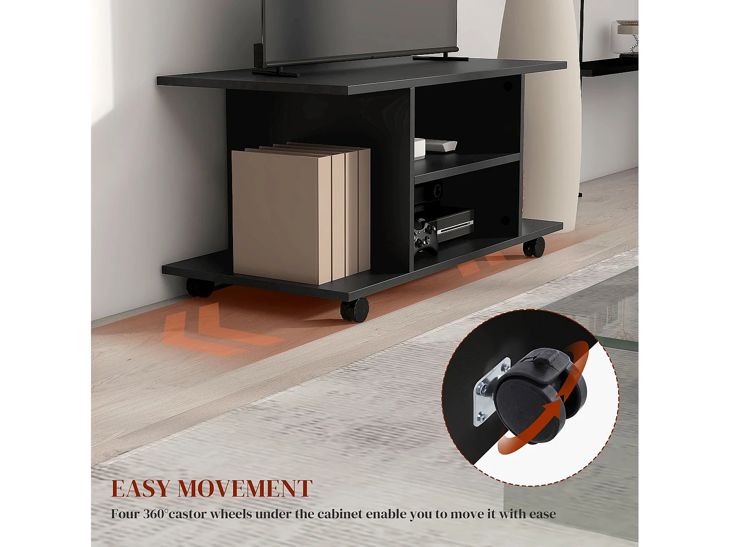 Coro 80cm Black Mobile TV Stand with Shelves and Castor Wheels