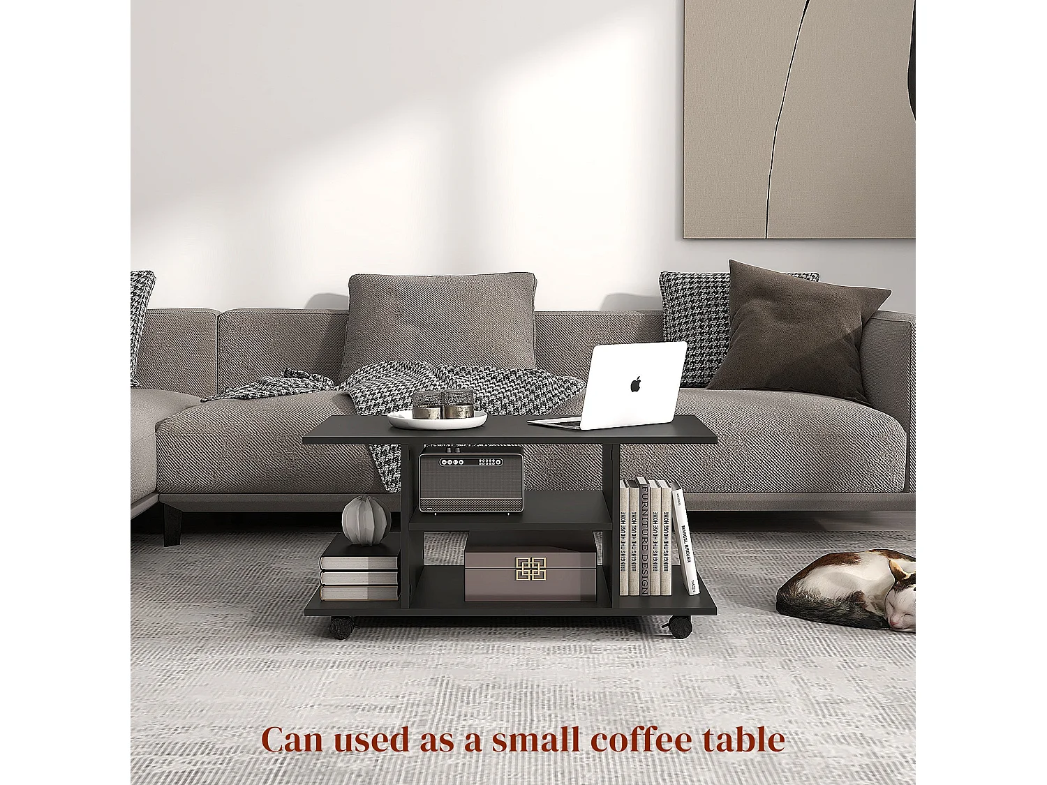 Coro 80cm Black Mobile TV Stand with Shelves and Castor Wheels