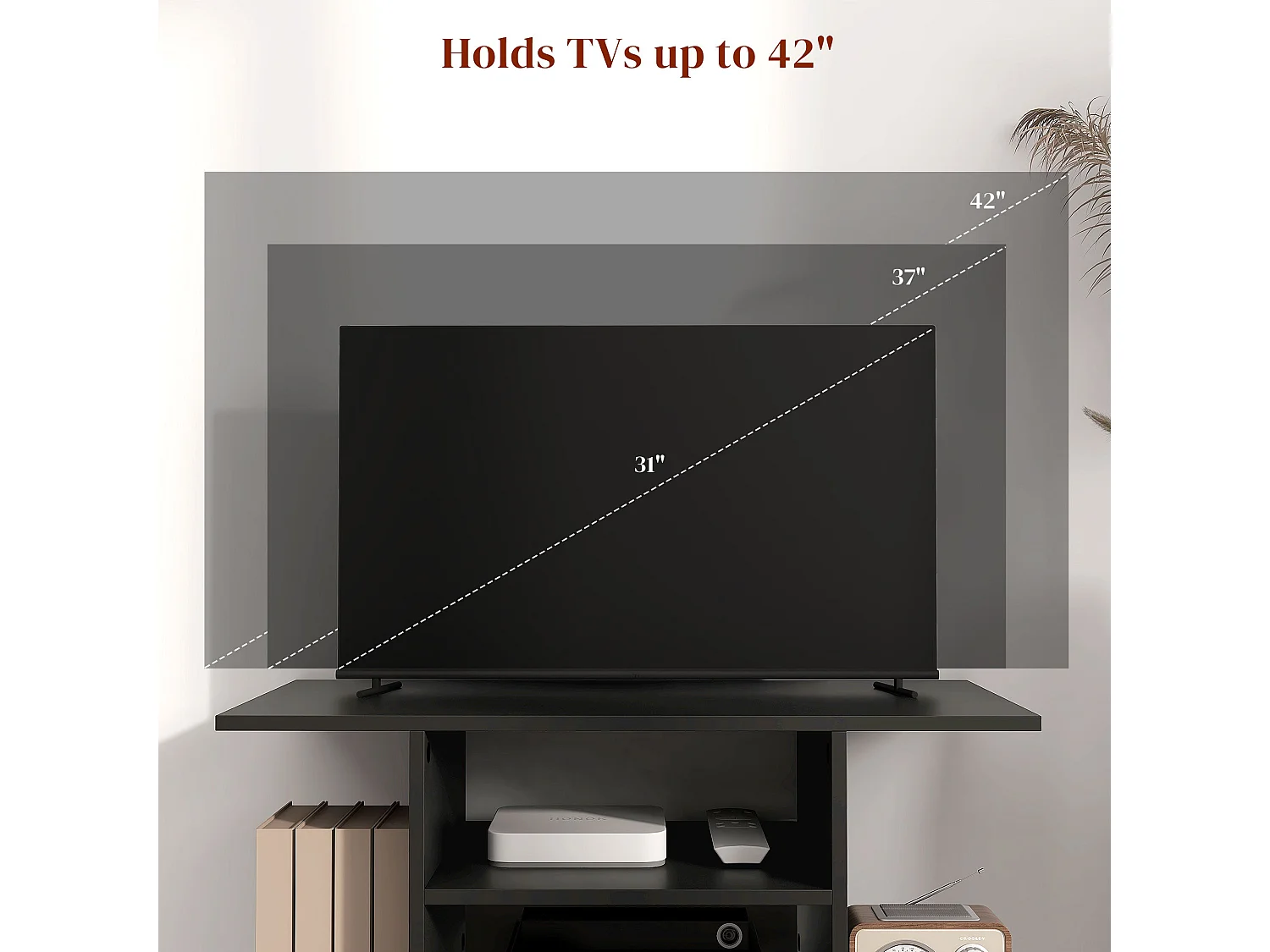 Coro 80cm Black Mobile TV Stand with Shelves and Castor Wheels