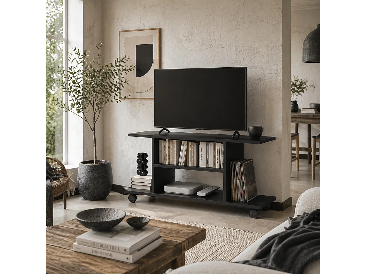 Coro 80cm Black Mobile TV Stand with Shelves and Castor Wheels