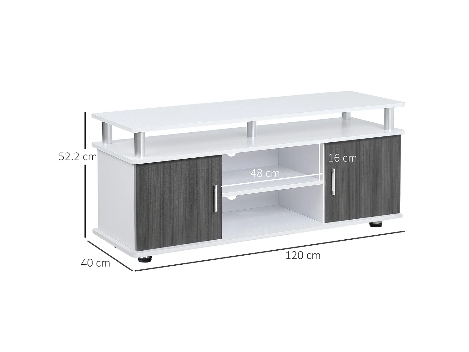 Mihavi 120cm Grey and White TV Media Console for TVs up to 50 inches
