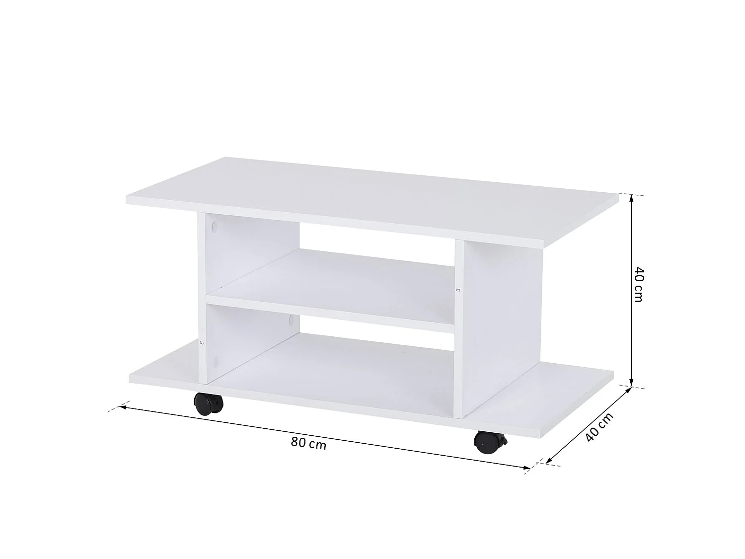 Vireli Miri 80cm White Mobile TV Storage Unit with Shelves and Castor Wheels