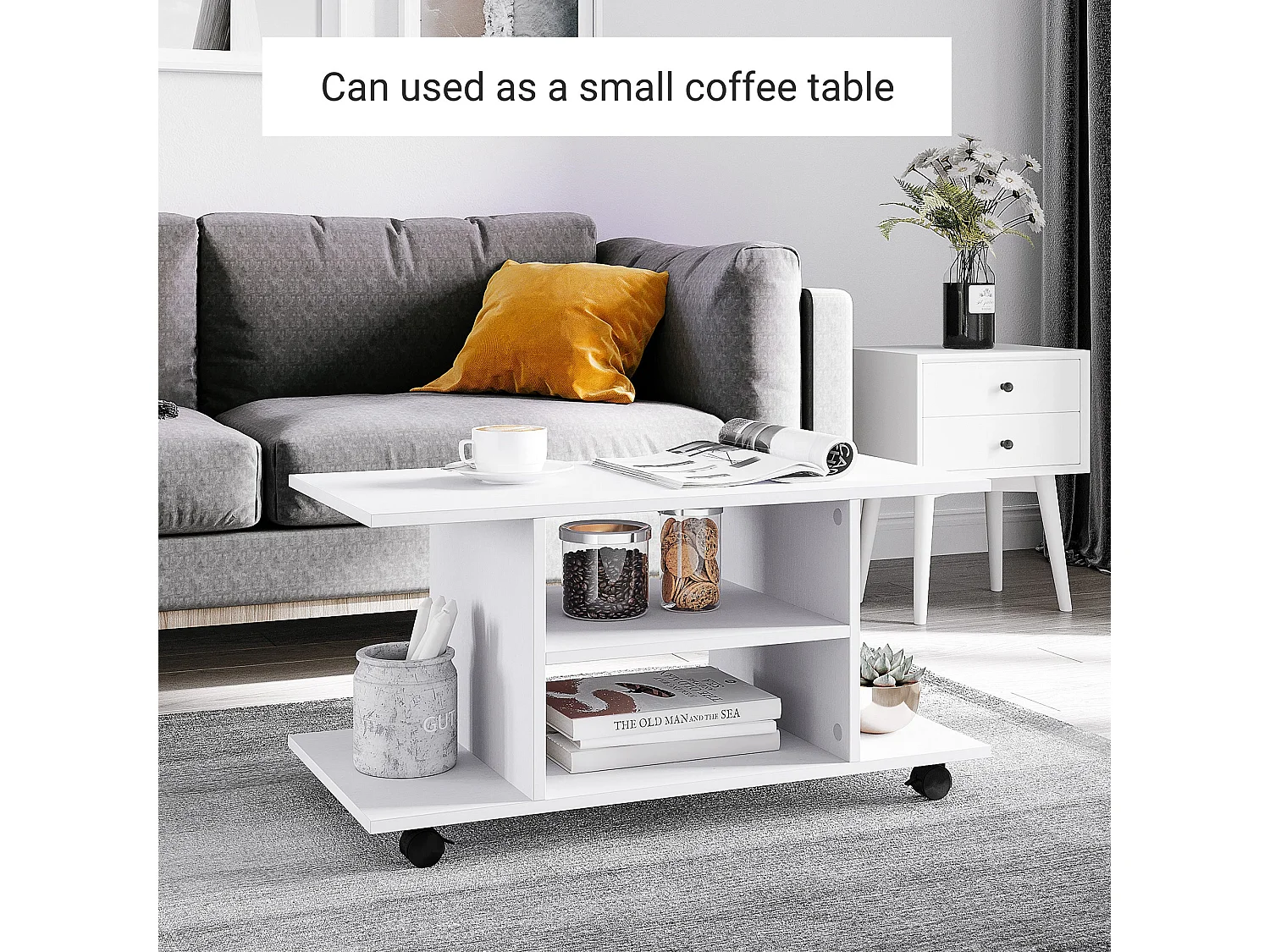 Vireli Miri 80cm White Mobile TV Storage Unit with Shelves and Castor Wheels