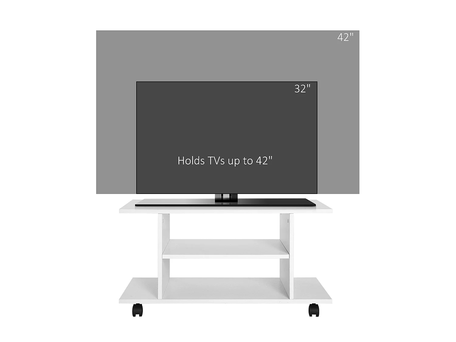 Vireli Miri 80cm White Mobile TV Storage Unit with Shelves and Castor Wheels