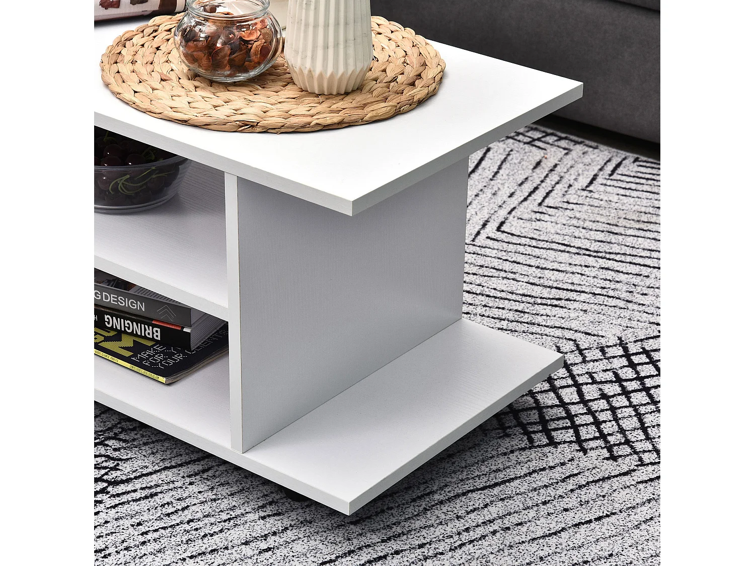 Vireli Miri 80cm White Mobile TV Storage Unit with Shelves and Castor Wheels