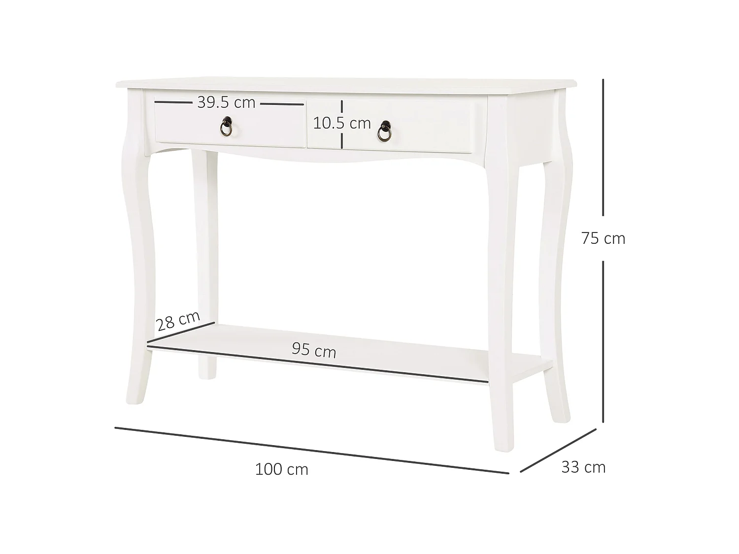 Noro 100cm Mid Century Console Table Ivory White 2 Drawers and Lower Shelf