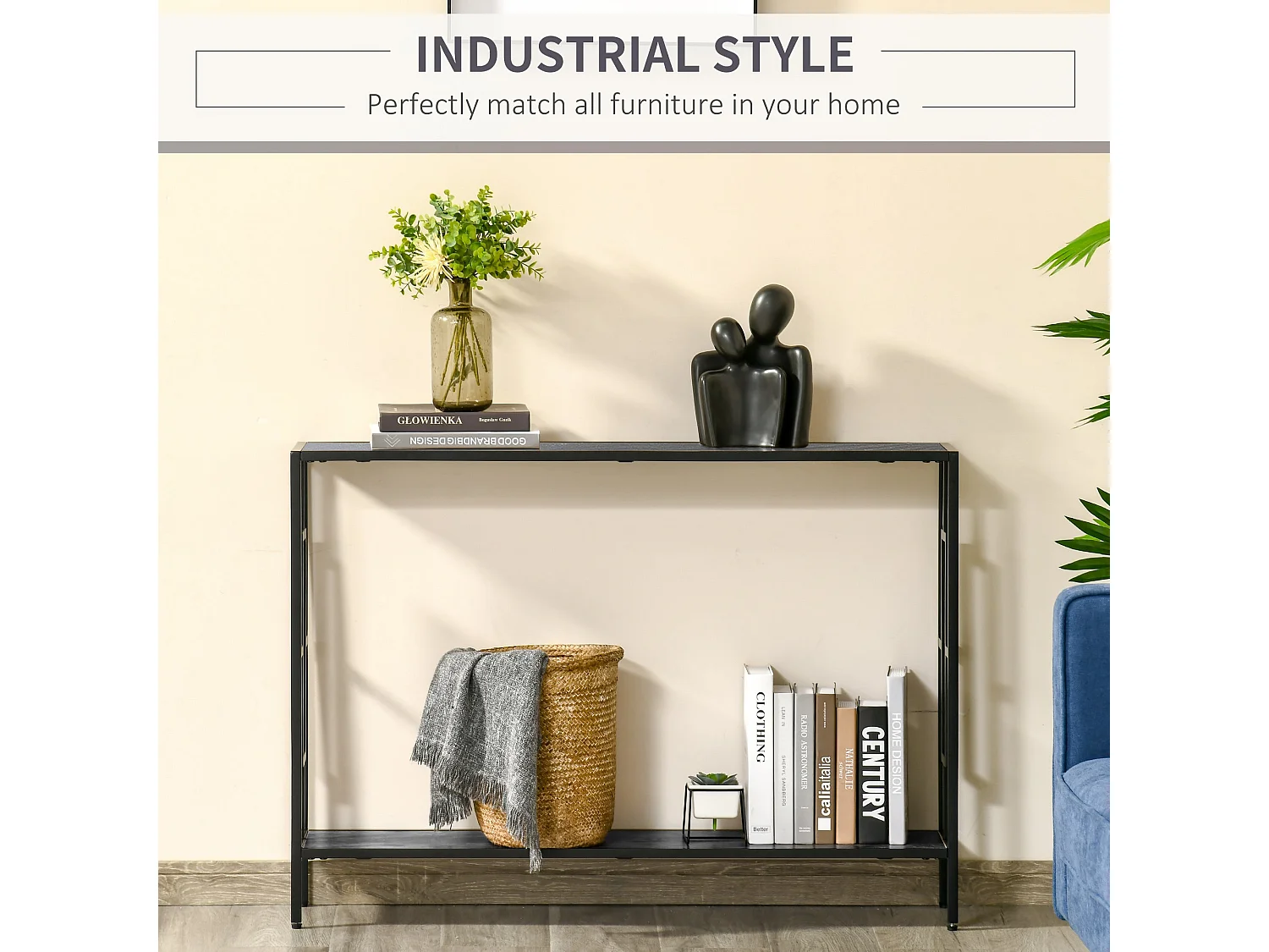 Comi 106cm Narrow Industrial Console Table Grey and Black