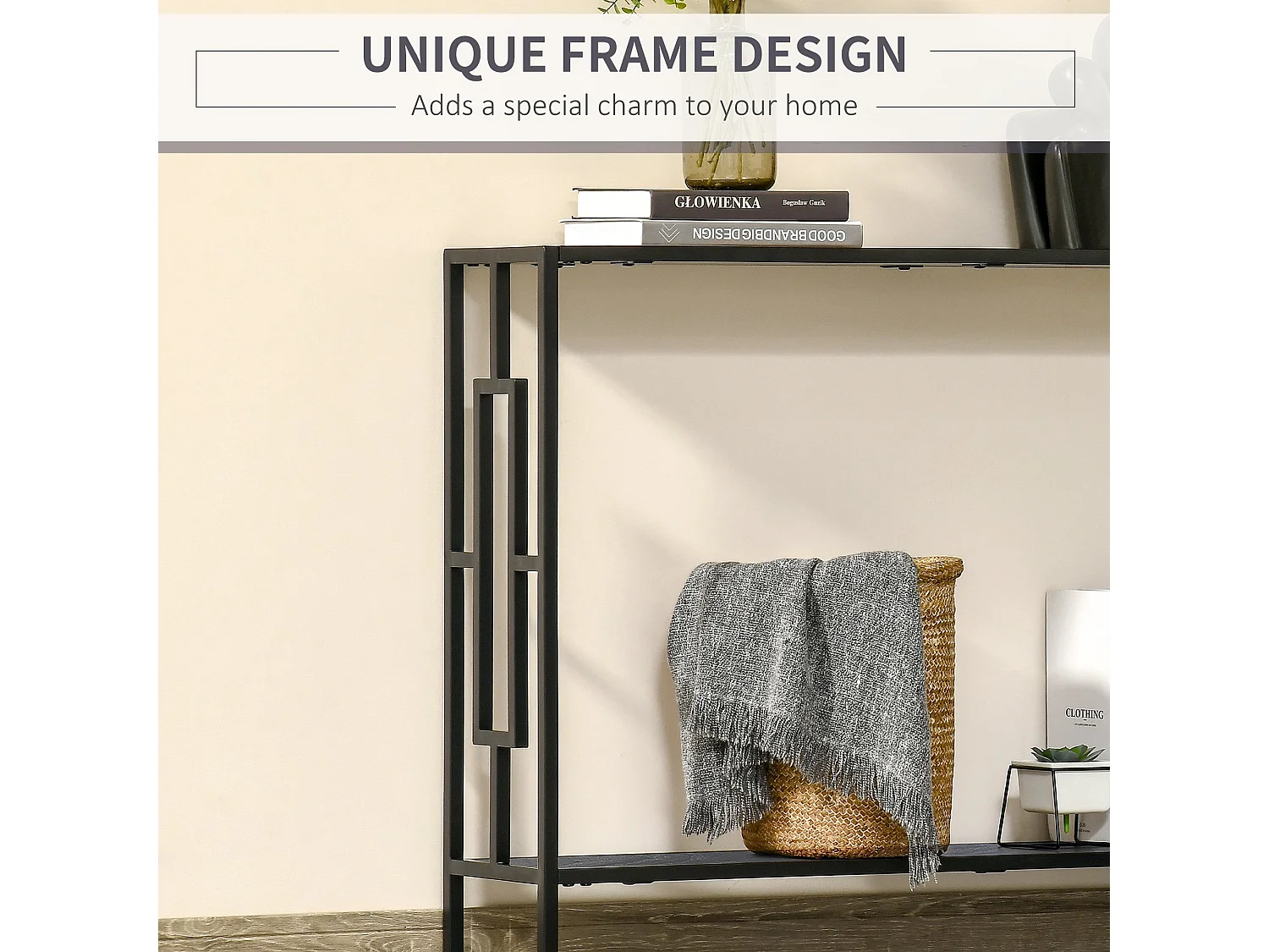 Comi 106cm Narrow Industrial Console Table Grey and Black