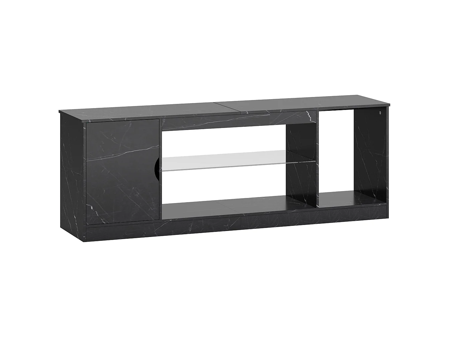Avadell 148cm Black Marble Effect TV Unit with Glass Shelf for 45 55 inch Screens