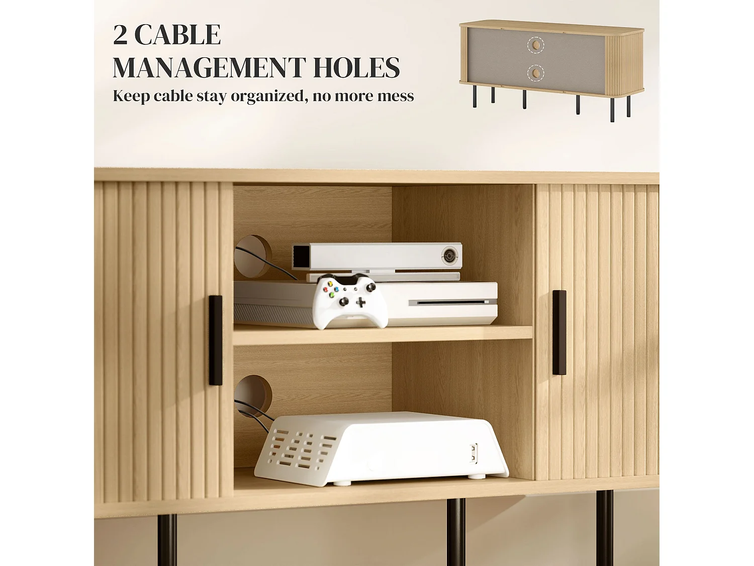 Elnali 120cm Oak Tone TV Unit with Shelves and Sliding Doors for TVs up to 55 inches