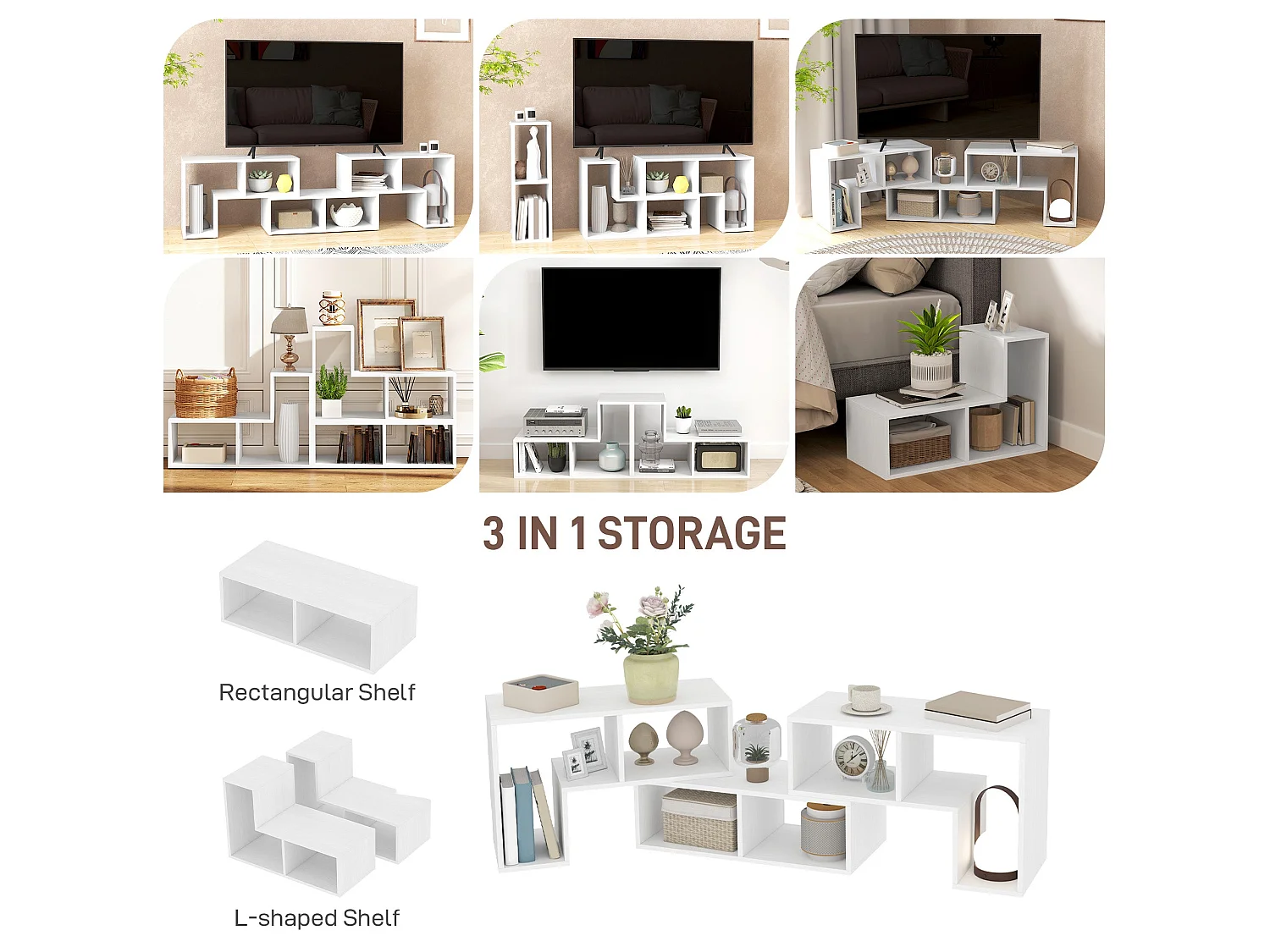Tota 134–180cm White Wood Effect 3 Block Modular TV Stand
