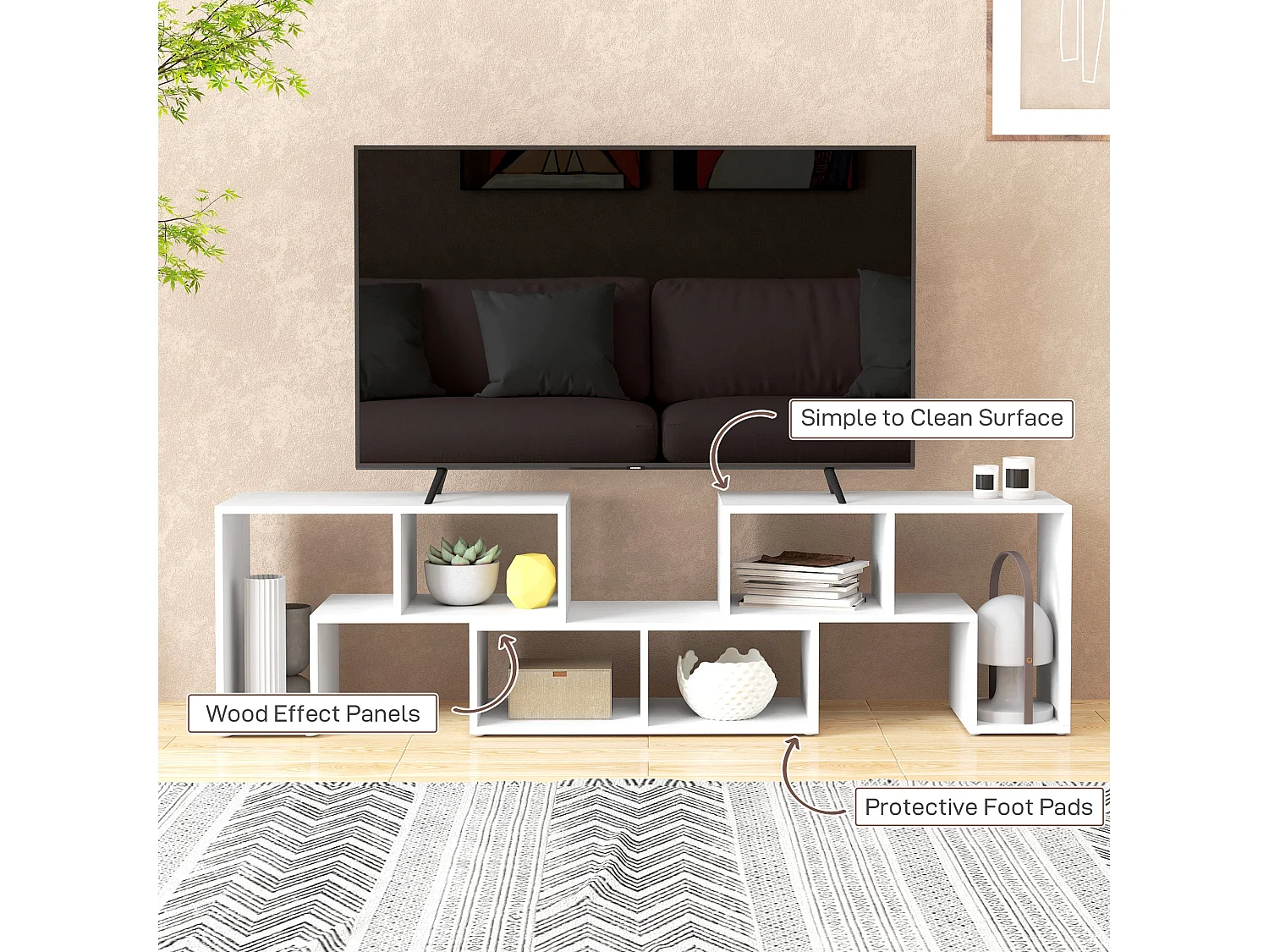 Tota 134–180cm White Wood Effect 3 Block Modular TV Stand