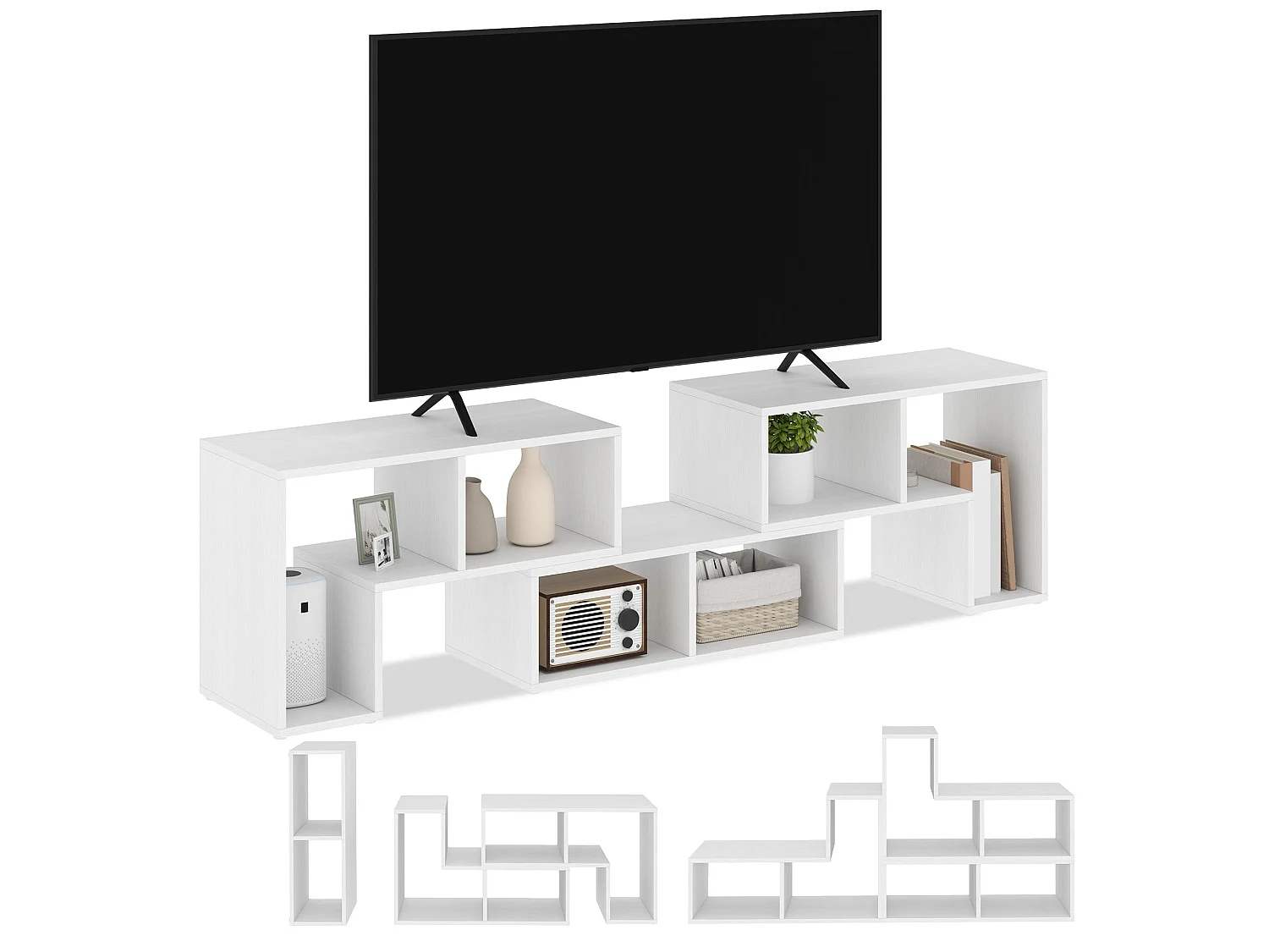 Tota 134–180cm White Wood Effect 3 Block Modular TV Stand
