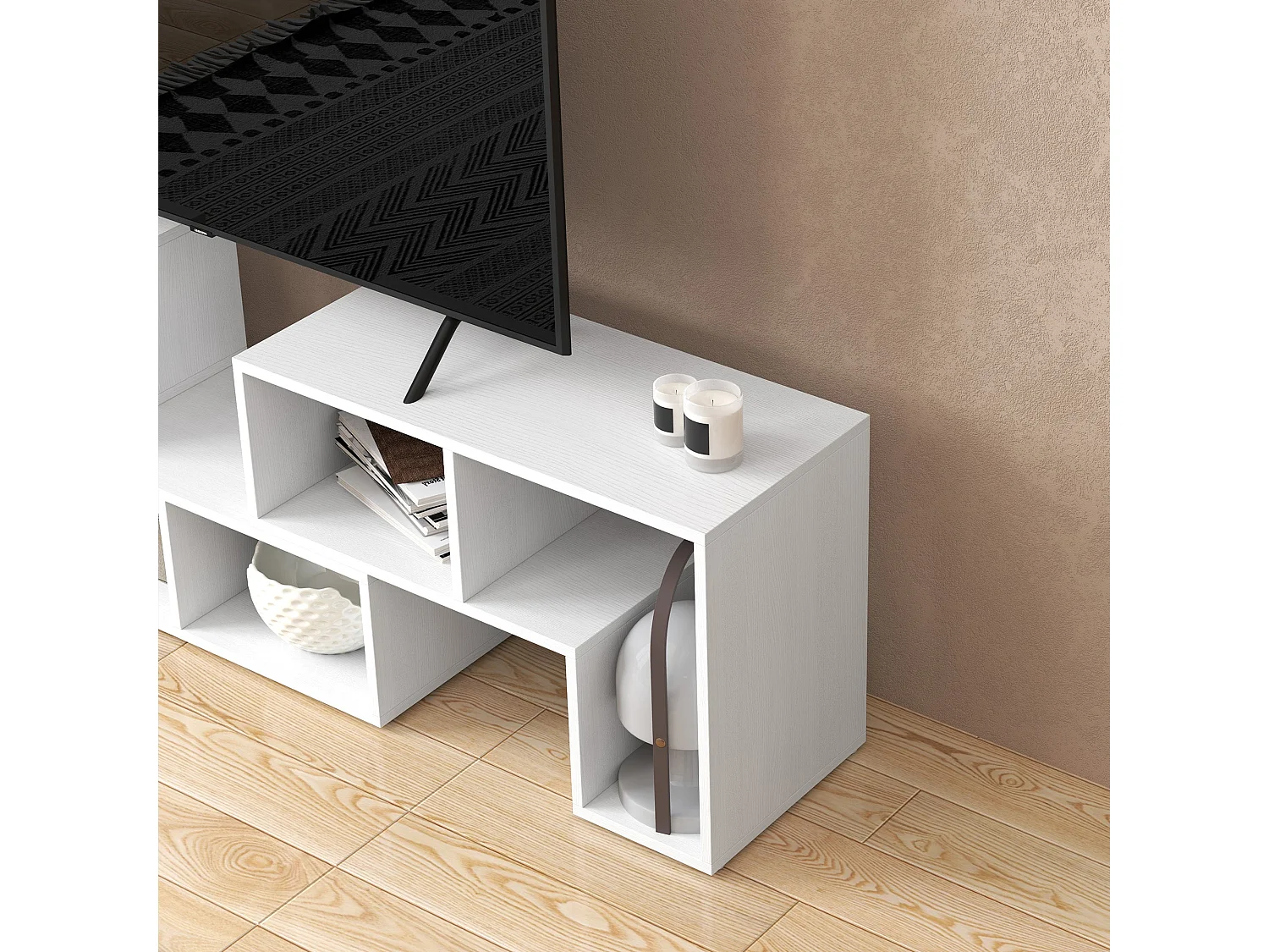 Tota 134–180cm White Wood Effect 3 Block Modular TV Stand
