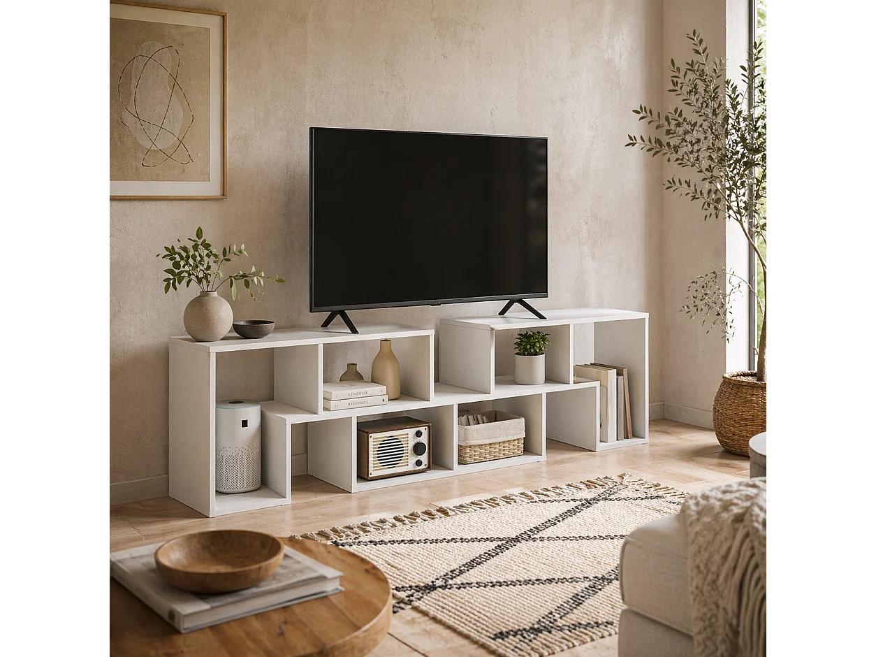 Tota 134–180cm White Wood Effect 3 Block Modular TV Stand