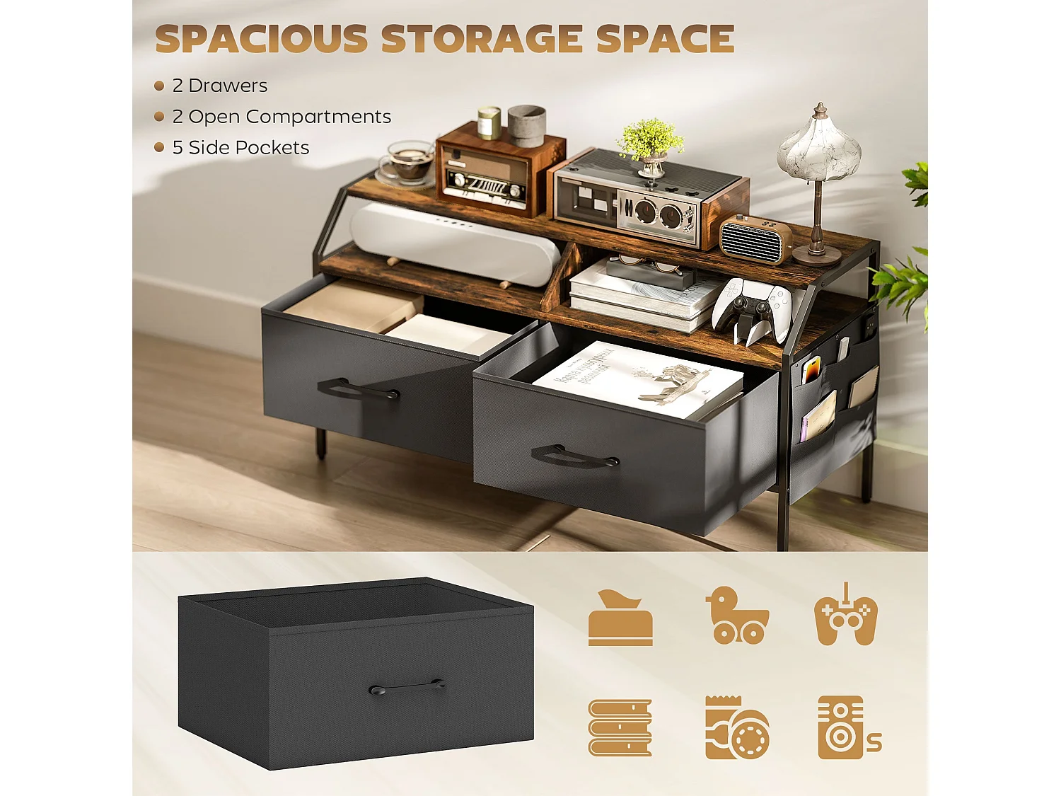 Avamira 98cm Industrial TV Stand in Rustic Brown and Black for TVs up to 55 inches