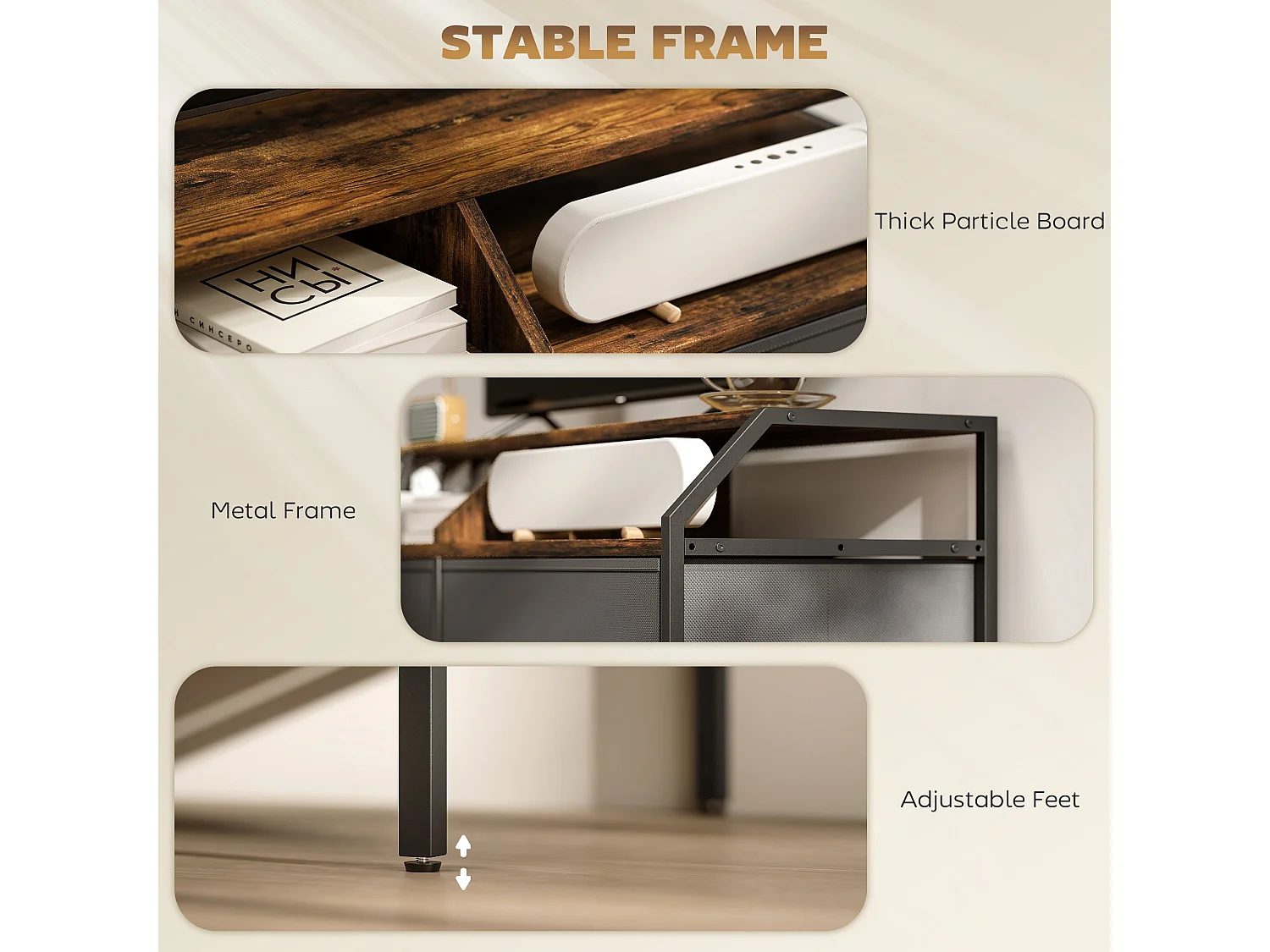 Avamira 98cm Industrial TV Stand in Rustic Brown and Black for TVs up to 55 inches