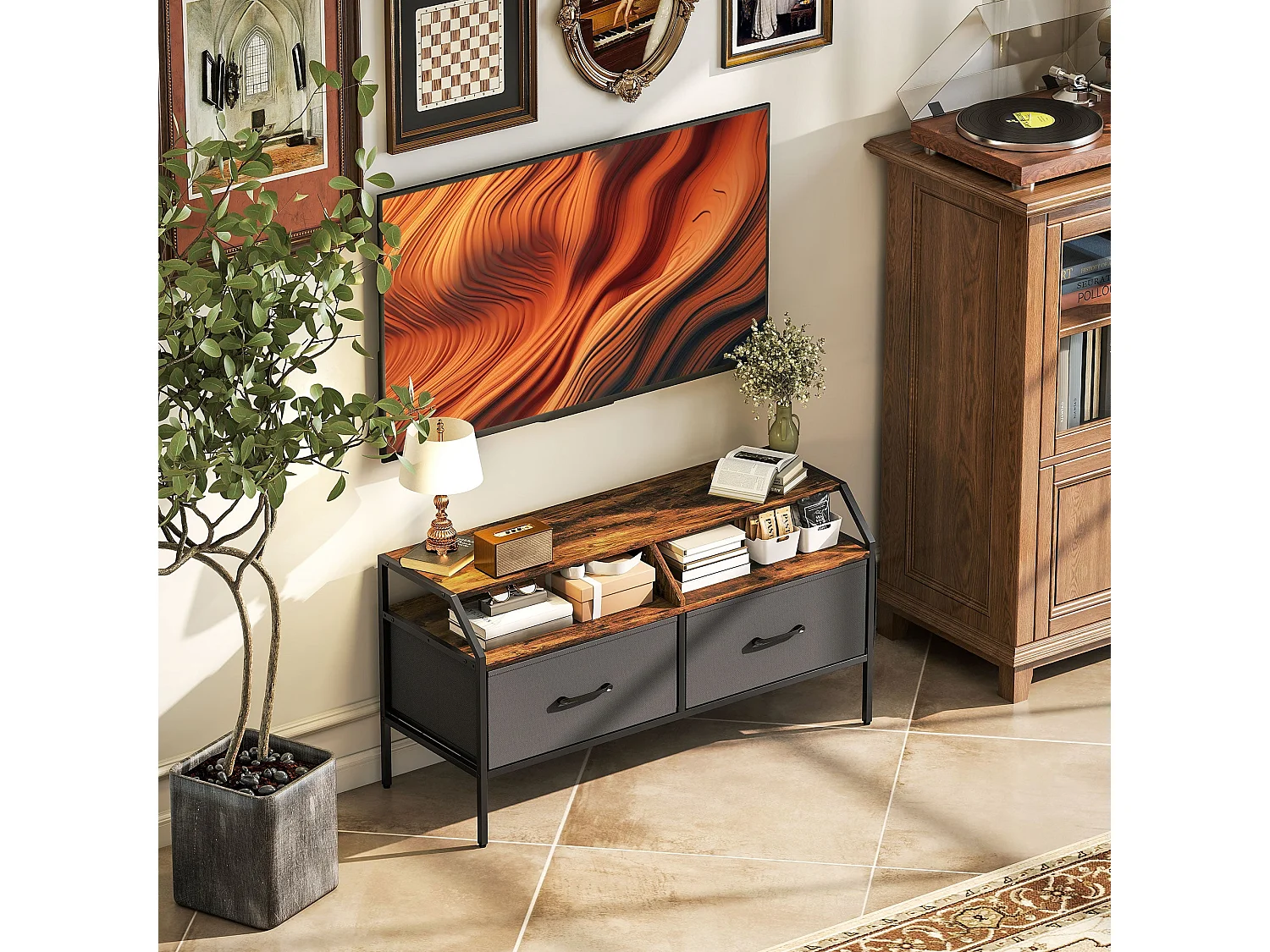 Avamira 98cm Industrial TV Stand in Rustic Brown and Black for TVs up to 55 inches
