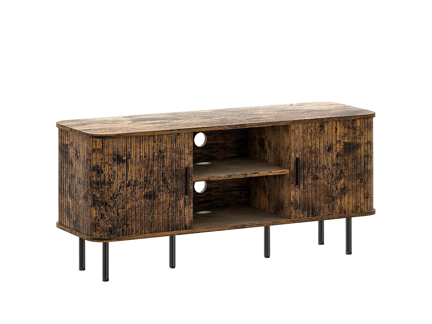 Avaniva 120cm Rustic Brown TV Console with Sliding Tambour Doors and Shelf for TVs up to 55 inches