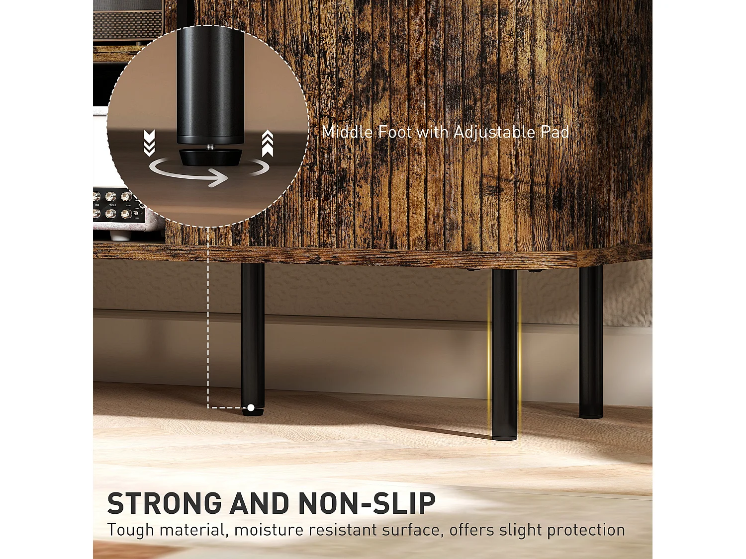 Avaniva 120cm Rustic Brown TV Console with Sliding Tambour Doors and Shelf for TVs up to 55 inches
