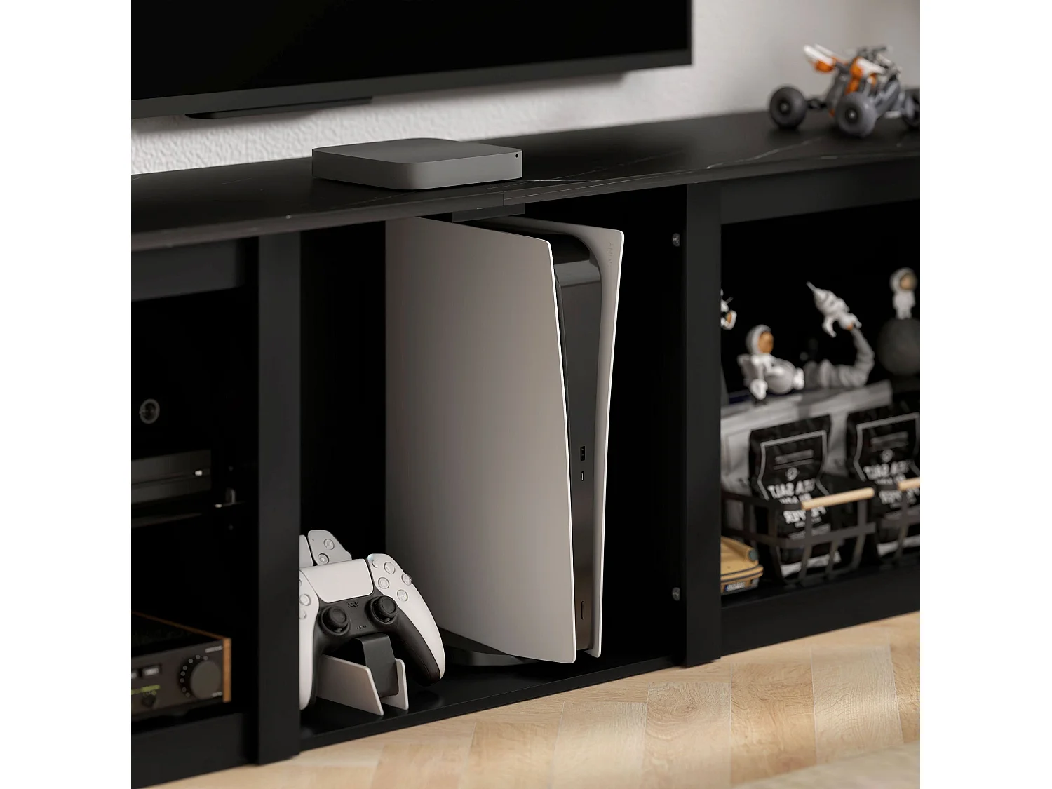 Filu Nara 160cm Black TV Stand with LED Lighting and Storage for 65 inch TVs