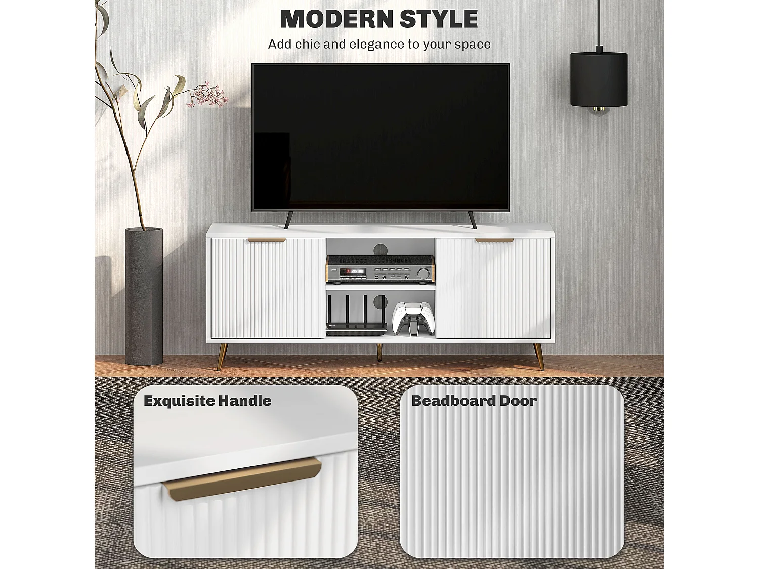 Lamo 120cm White Wooden TV Stand 2 Doors Shelf Fits Up to 55 inch Screens