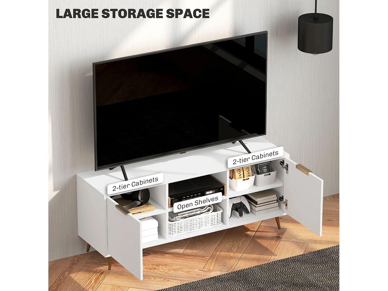 Lamo 120cm White Wooden TV Stand 2 Doors Shelf Fits Up to 55 inch Screens