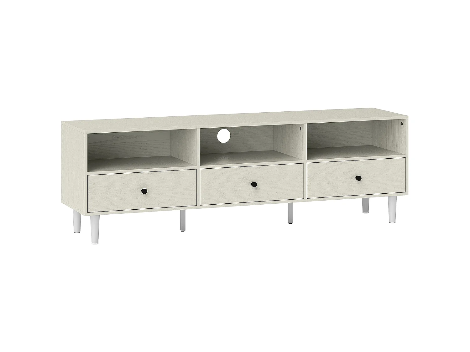 Kedito Cream White TV Stand 140cm 3 Drawers and Open Shelves