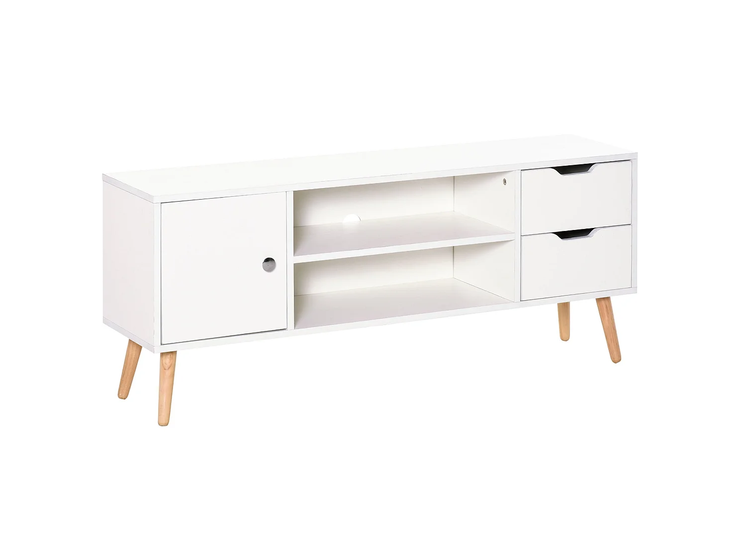 Rani Mano 120cm White TV Console 2 Drawers 1 Door Open Shelves