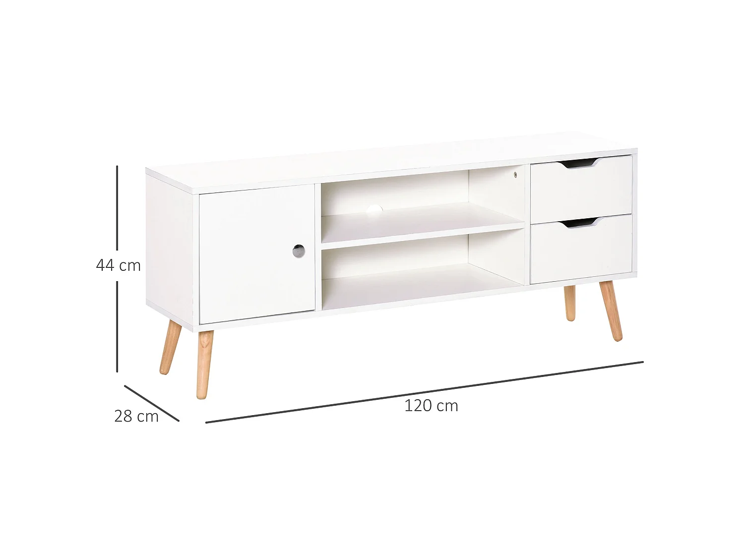 Rani Mano 120cm White TV Console 2 Drawers 1 Door Open Shelves