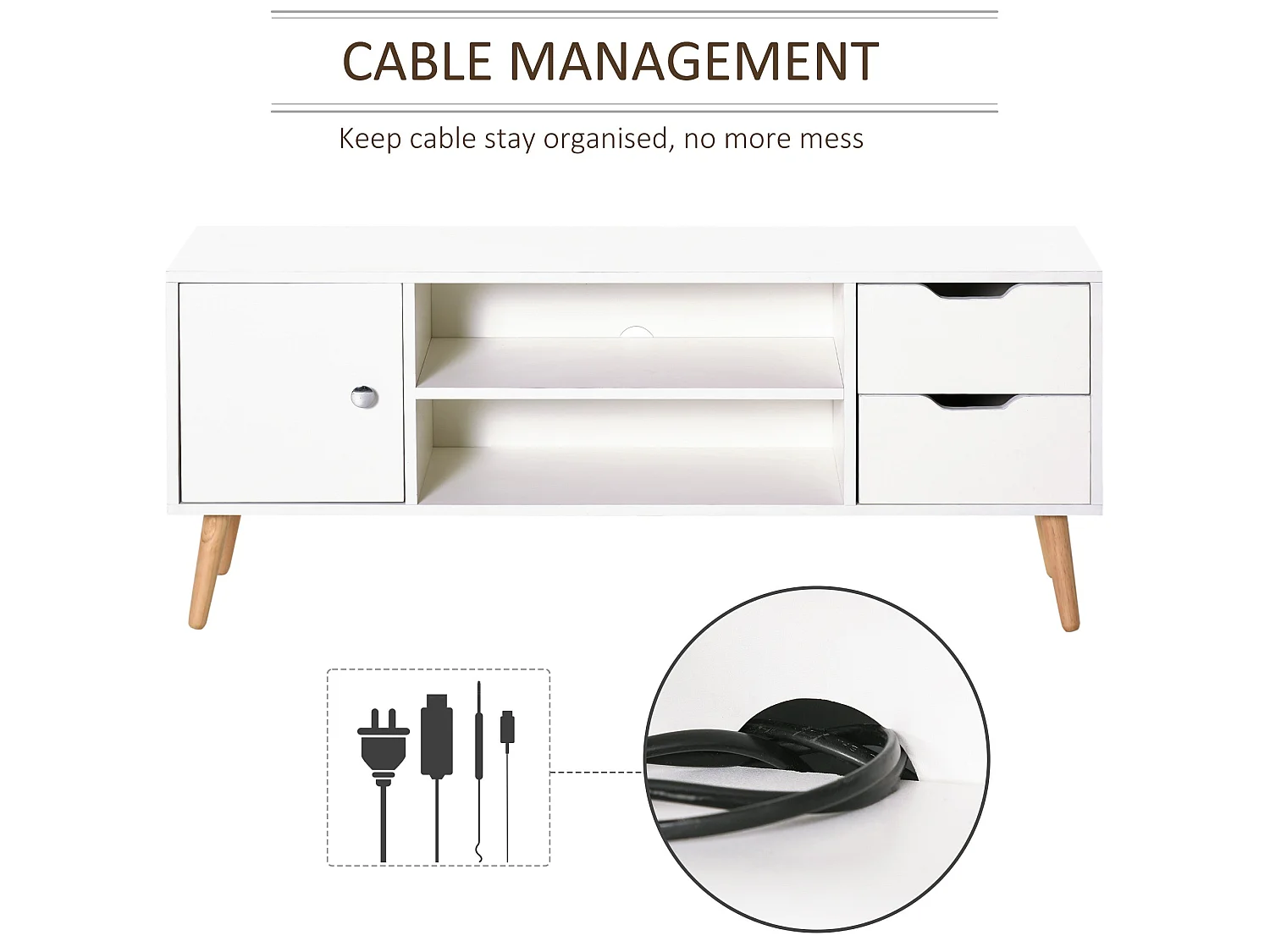 Rani Mano 120cm White TV Console 2 Drawers 1 Door Open Shelves