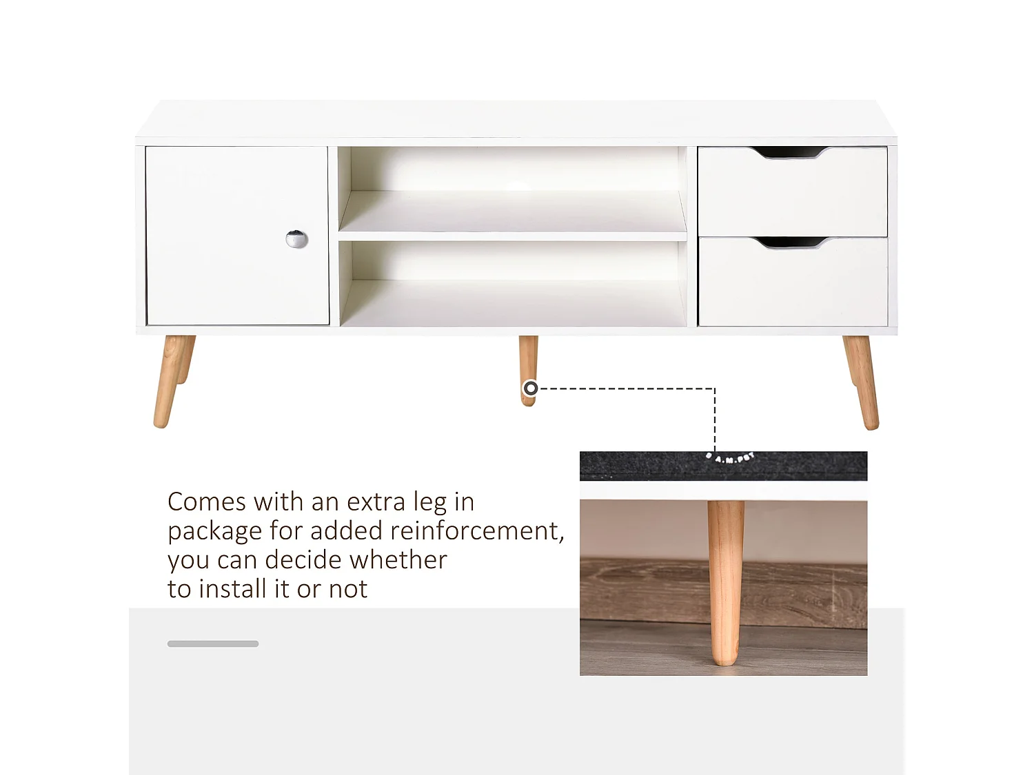 Rani Mano 120cm White TV Console 2 Drawers 1 Door Open Shelves