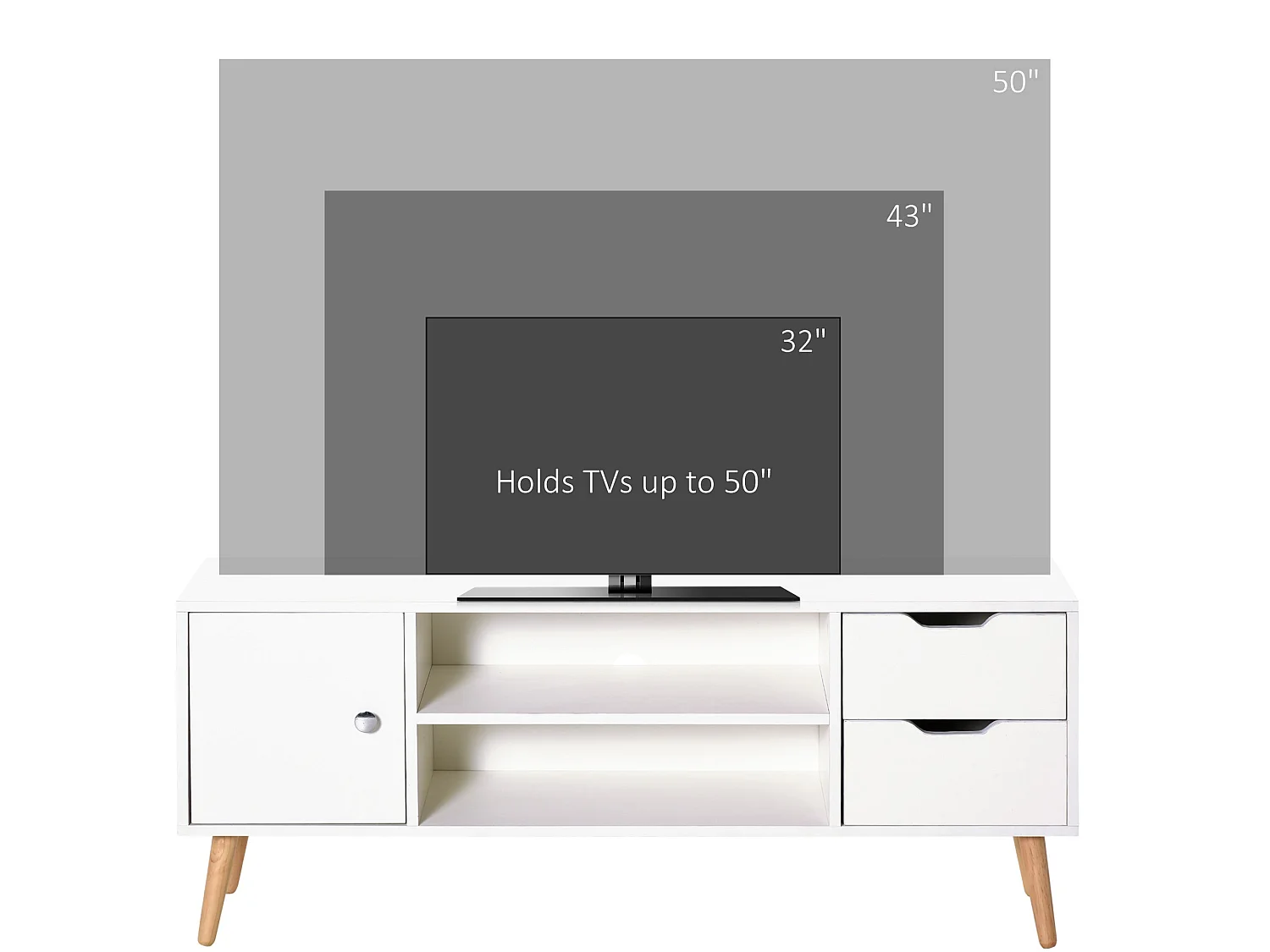 Rani Mano 120cm White TV Console 2 Drawers 1 Door Open Shelves