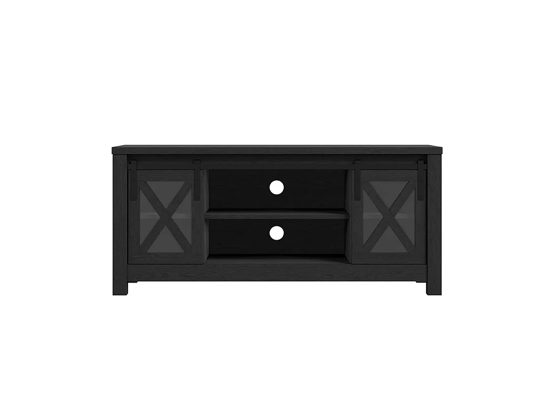 Denmark Black Wood and Glass TV Media Unit 2 Doors