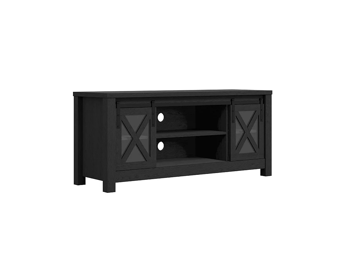 Denmark Black Wood and Glass TV Media Unit 2 Doors