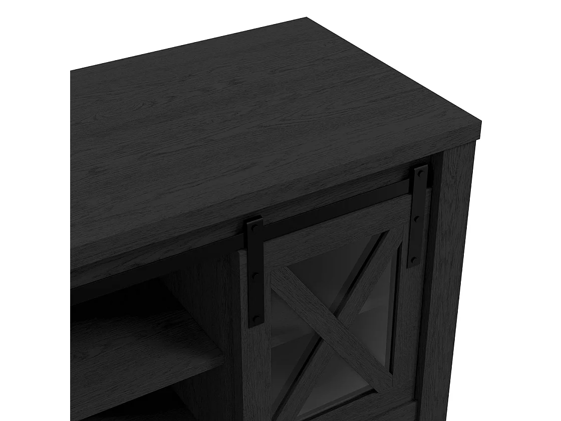 Denmark Black Wood and Glass TV Media Unit 2 Doors