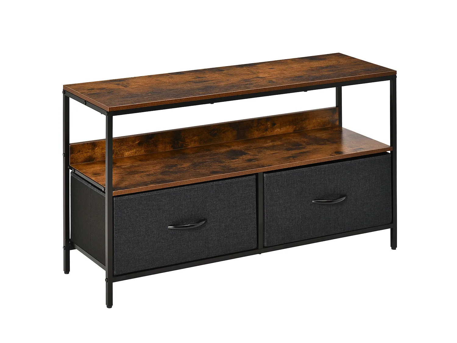 Lelo 98cm Rustic Brown and Black TV Stand for TVs up to 47" 2 Foldable Fabric Drawers