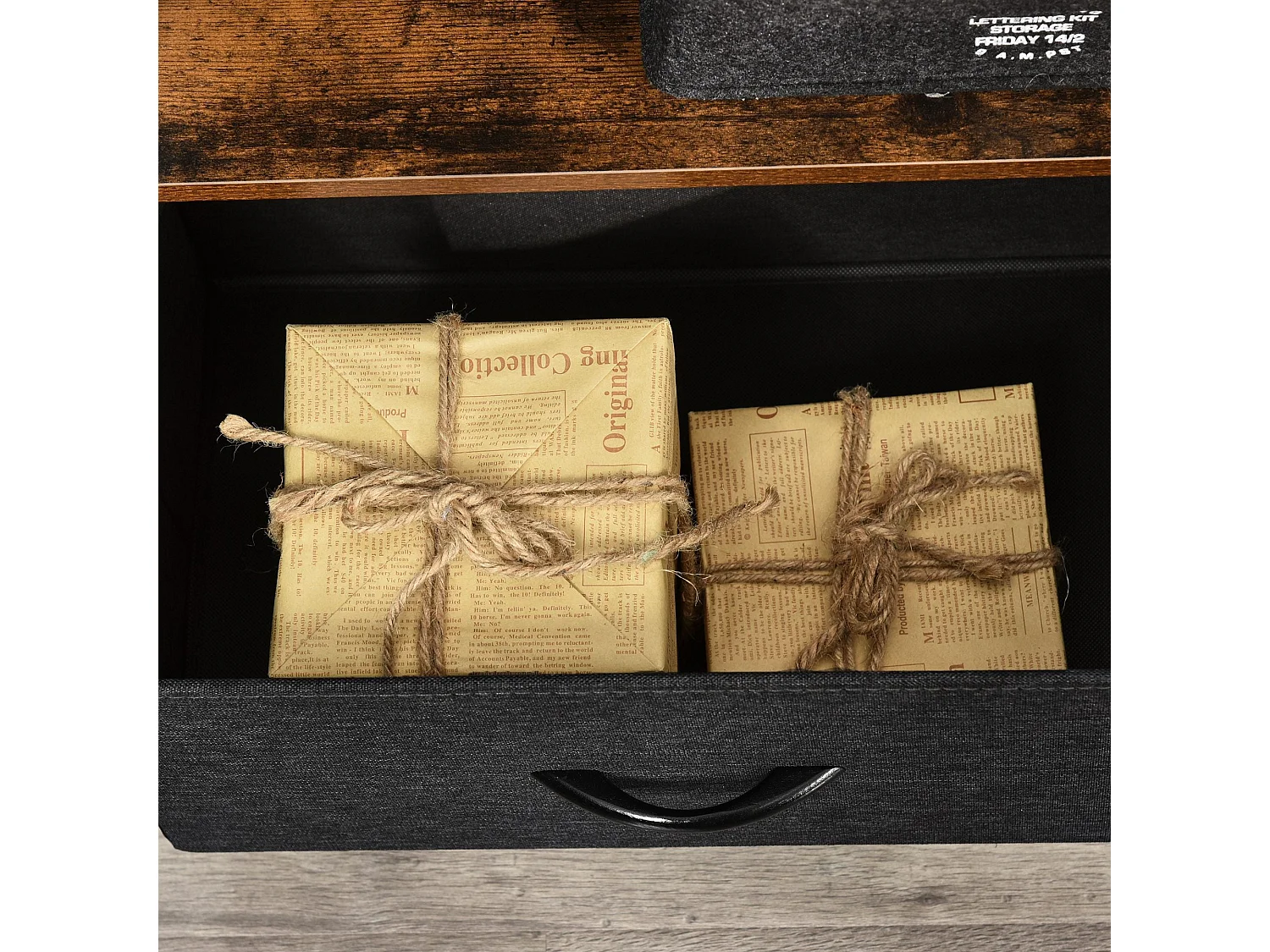 Lelo 98cm Rustic Brown and Black TV Stand for TVs up to 47" 2 Foldable Fabric Drawers