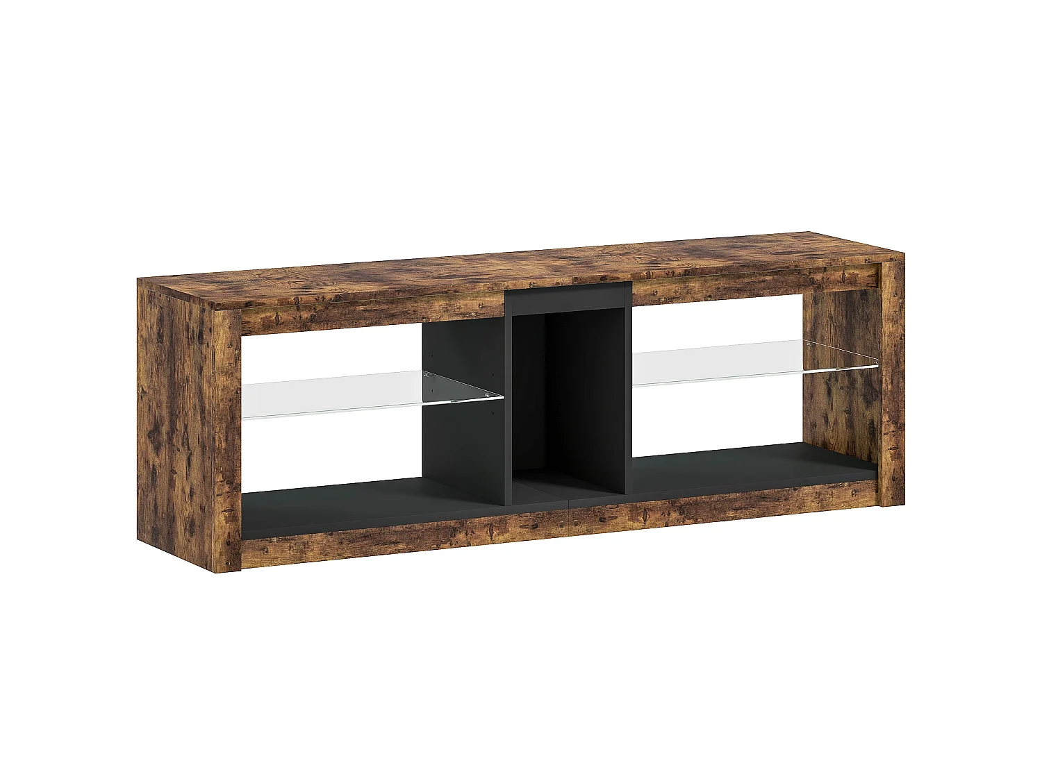 Kemido 140cm Rustic Brown TV Cabinet With LED Lighting Remote Control For Up To 65 Inch Screens