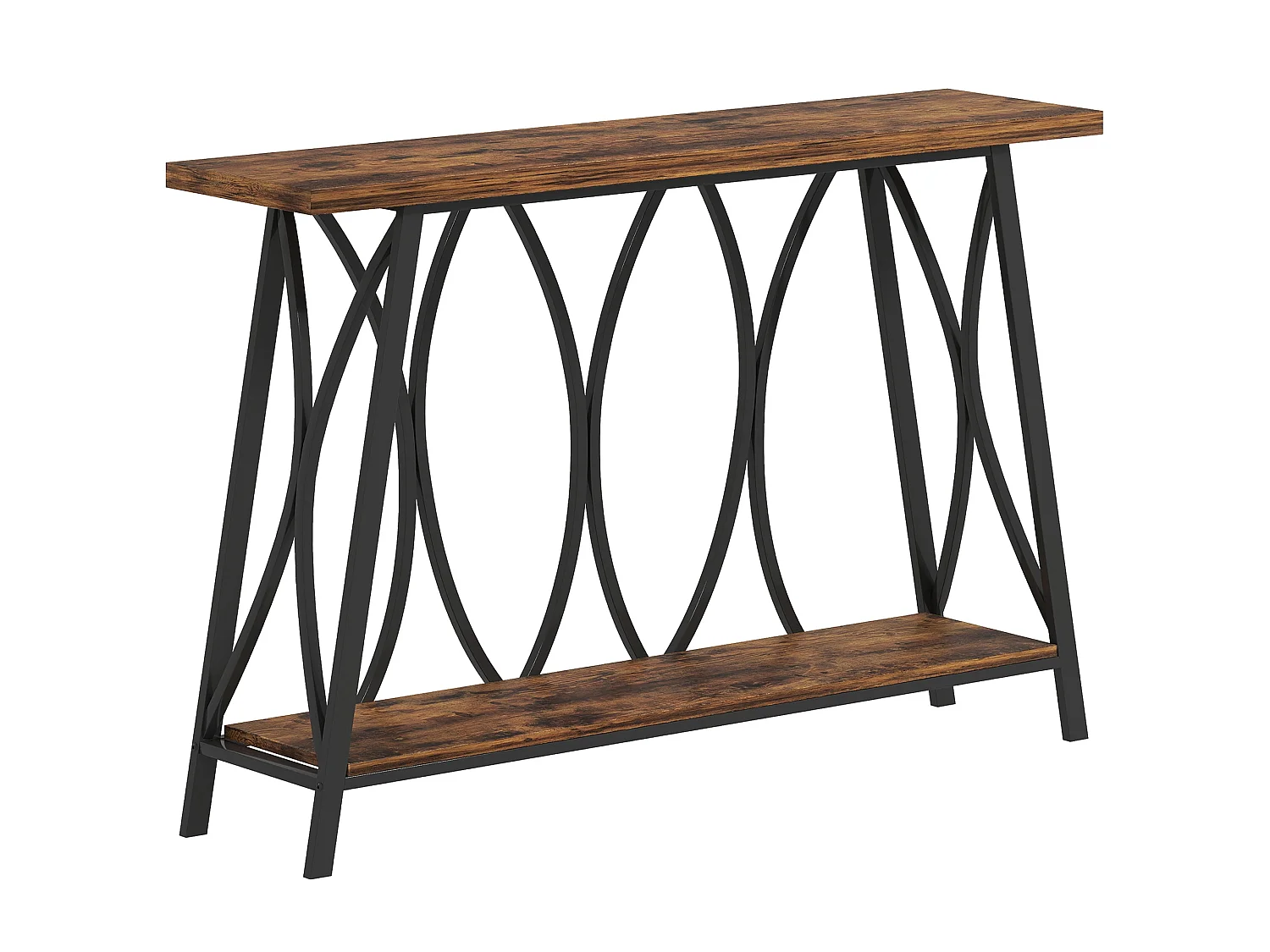 Raneve Rustic Brown 2 Tier Industrial Console Table 120 x 30 x 80cm