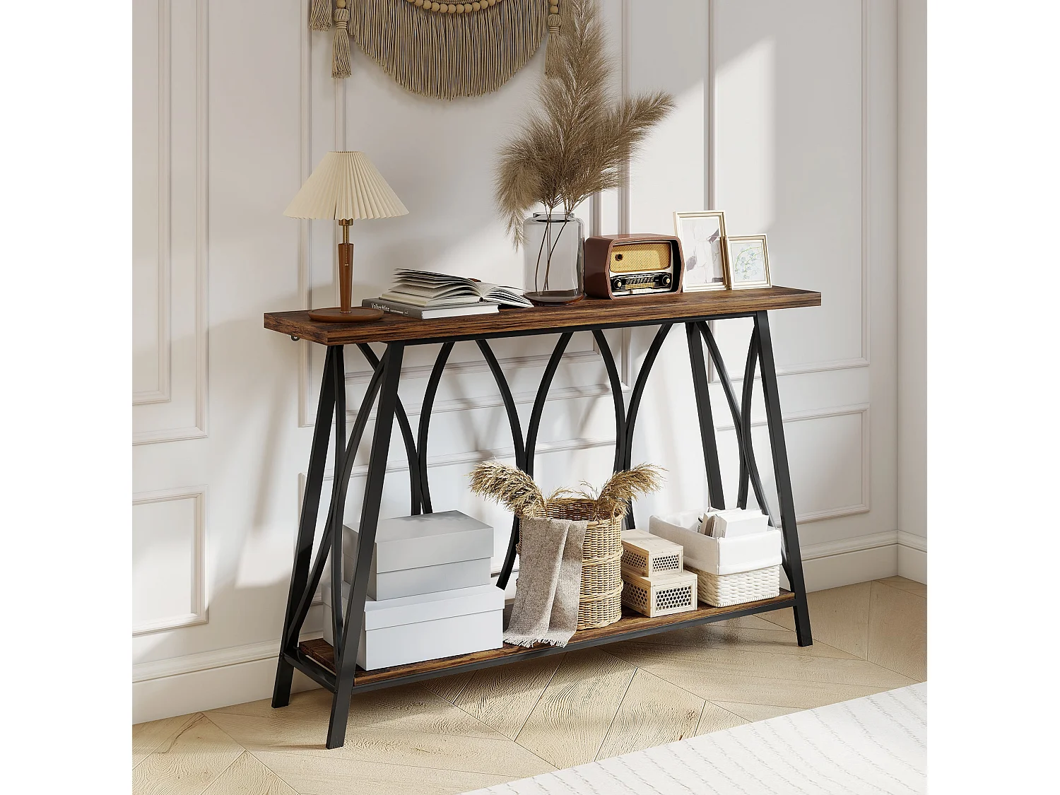 Raneve Rustic Brown 2 Tier Industrial Console Table 120 x 30 x 80cm