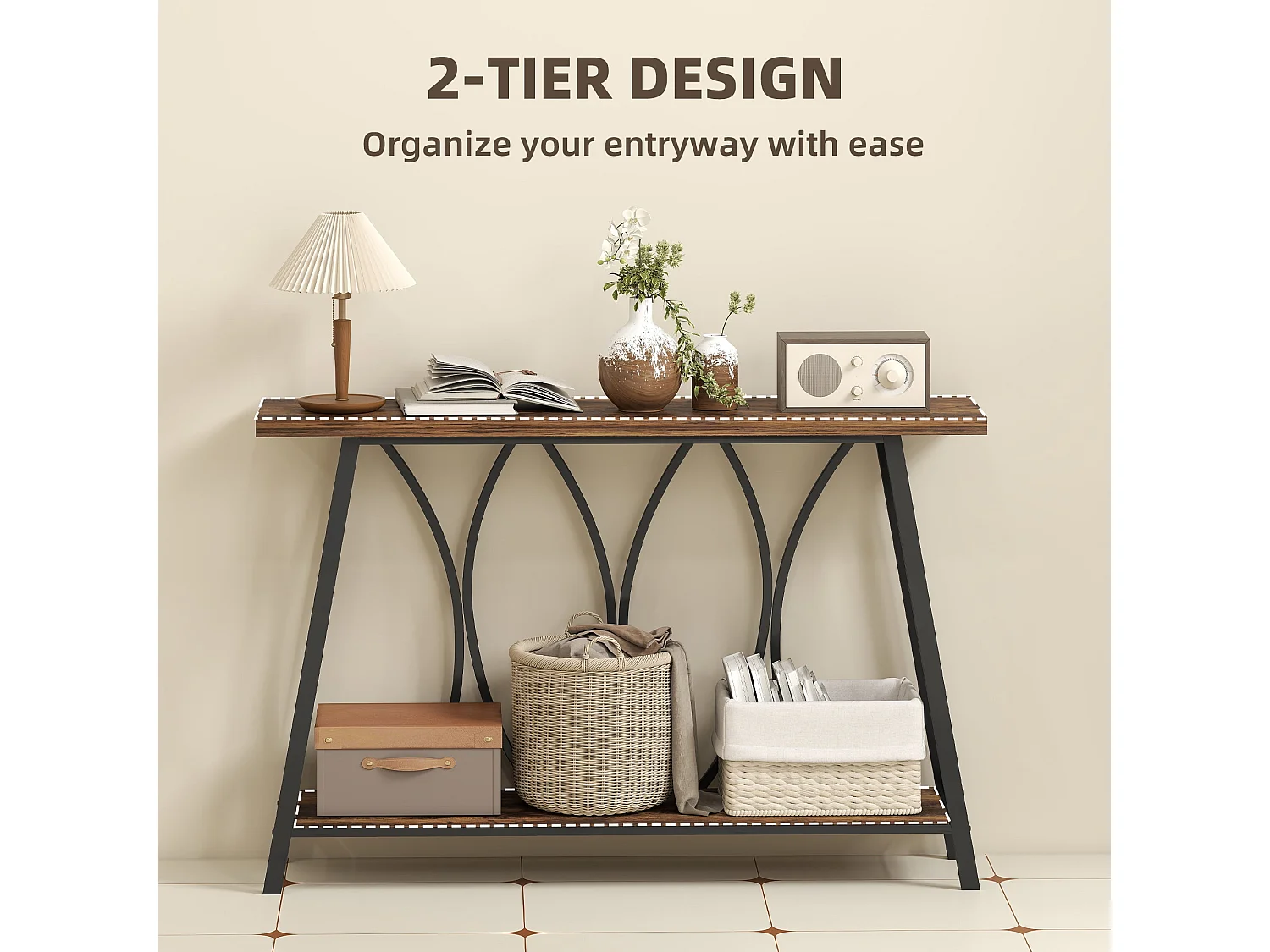 Raneve Rustic Brown 2 Tier Industrial Console Table 120 x 30 x 80cm