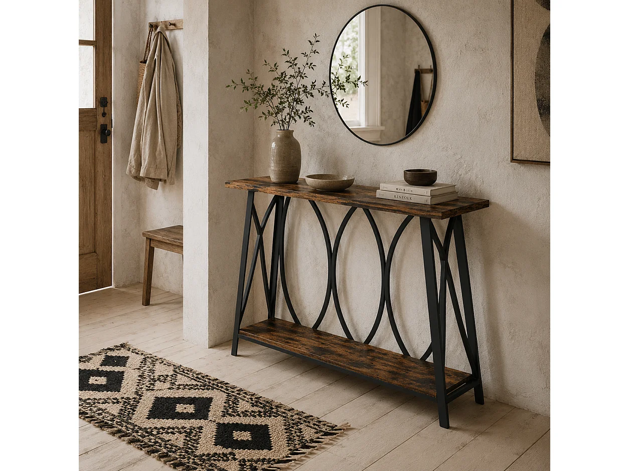 Raneve Rustic Brown 2 Tier Industrial Console Table 120 x 30 x 80cm