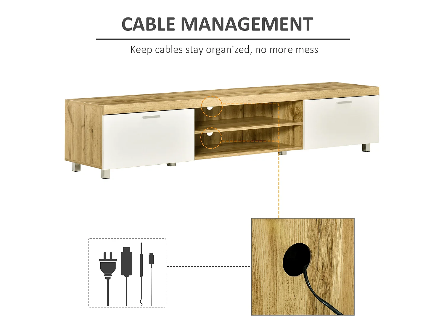 Kepaso Lima Modern TV Unit for TVs up to 90 inches Oak MDF with Storage Shelves and Cable Management