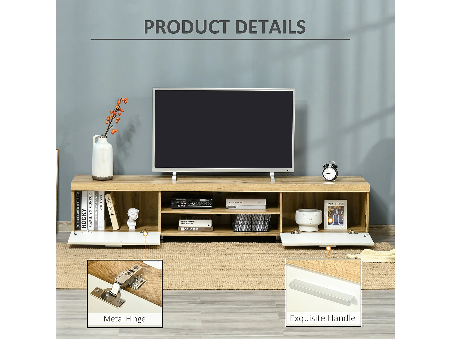 Kepaso Lima Modern TV Unit for TVs up to 90 inches Oak MDF with Storage Shelves and Cable Management