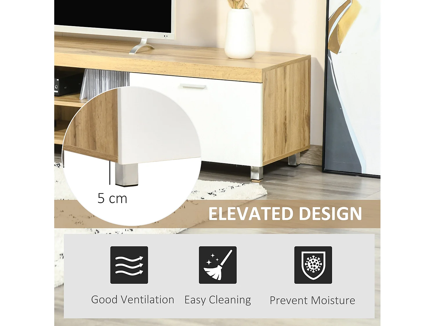 Kepaso Lima Modern TV Unit for TVs up to 90 inches Oak MDF with Storage Shelves and Cable Management