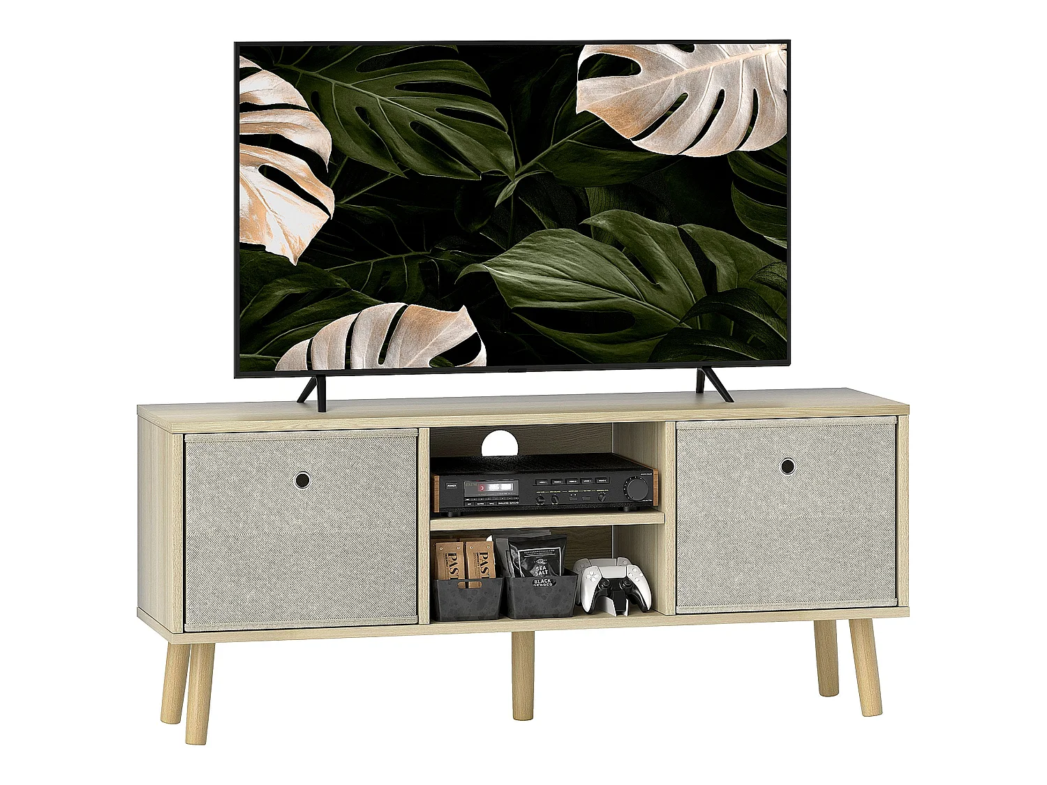 Lepa Yoha 110cm Natural Wood TV Cabinet with Fabric Drawers for TVs up to 50 inches