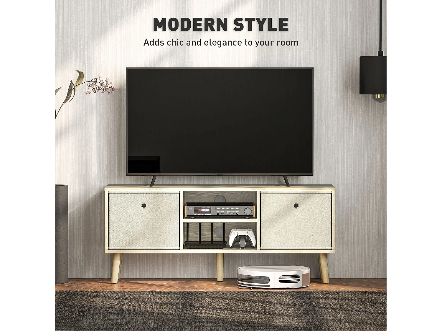 Lepa Yoha 110cm Natural Wood TV Cabinet with Fabric Drawers for TVs up to 50 inches