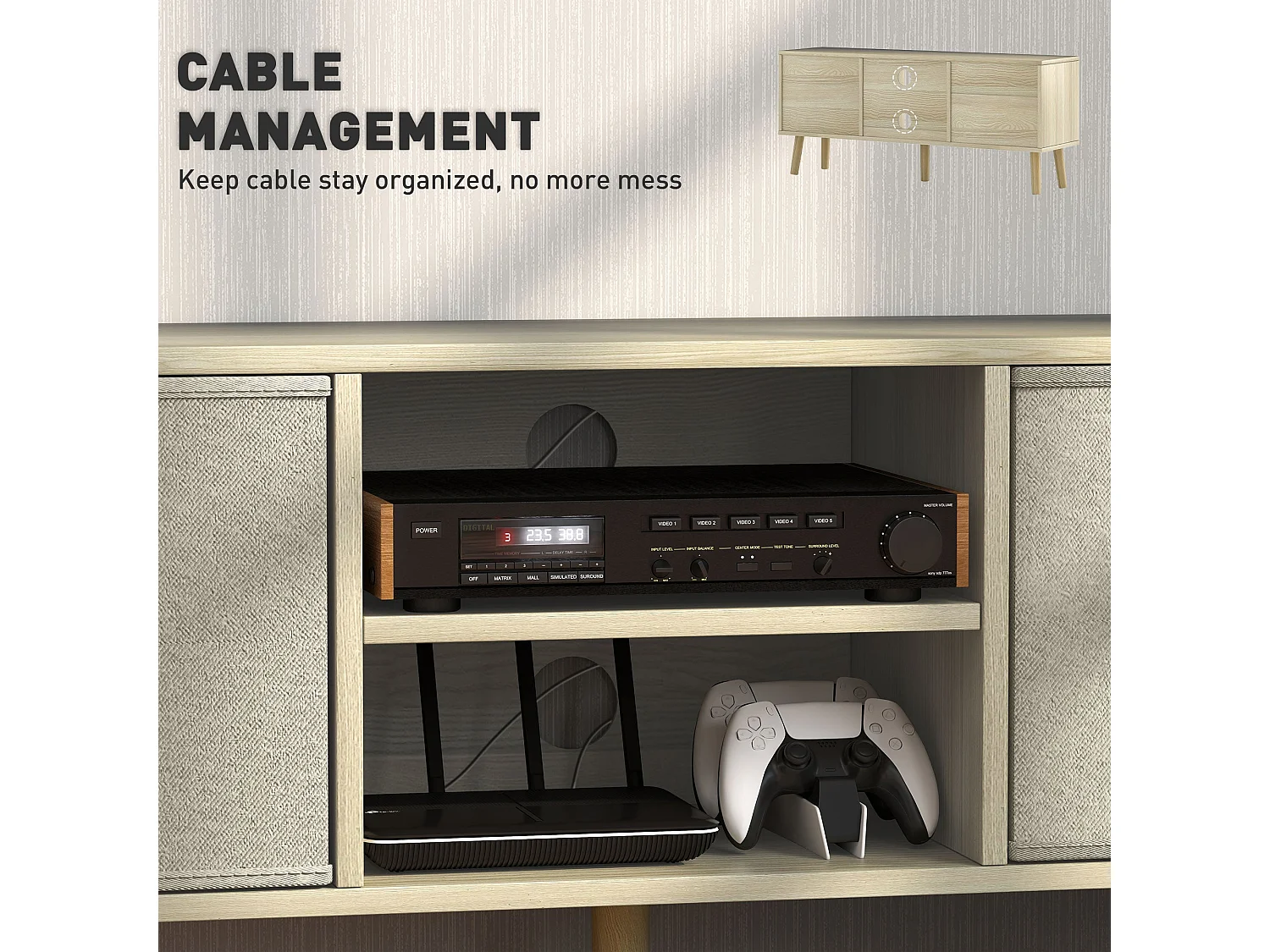 Lepa Yoha 110cm Natural Wood TV Cabinet with Fabric Drawers for TVs up to 50 inches