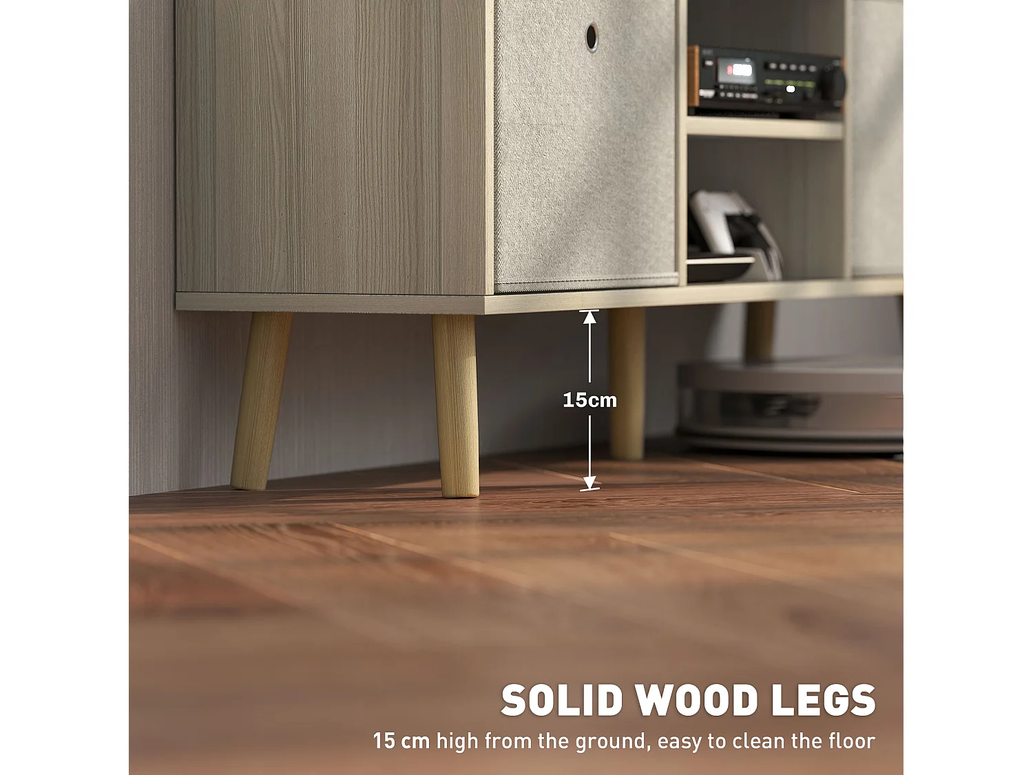 Lepa Yoha 110cm Natural Wood TV Cabinet with Fabric Drawers for TVs up to 50 inches